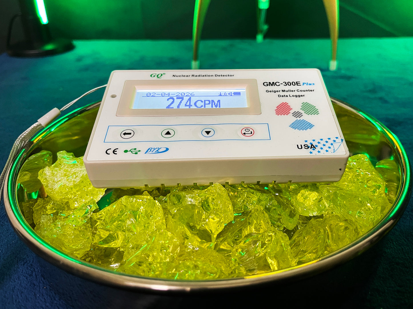 Uranium Vaseline Glass Cullet Chunk In Floating Frame