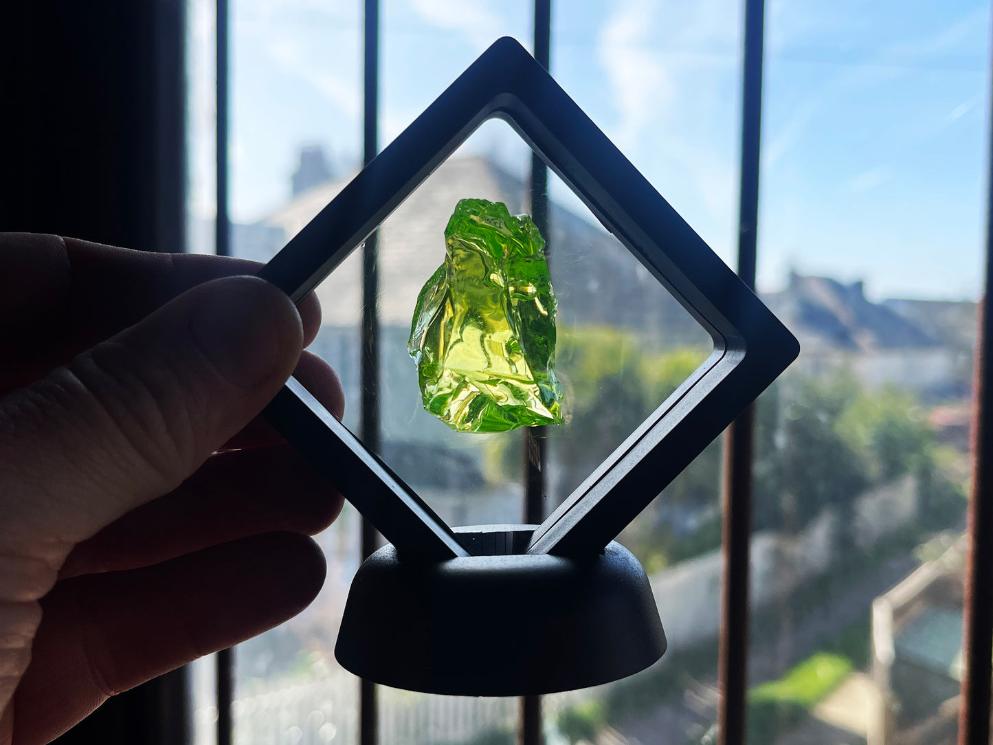 Uranium Vaseline Glass Cullet Chunk In Floating Frame