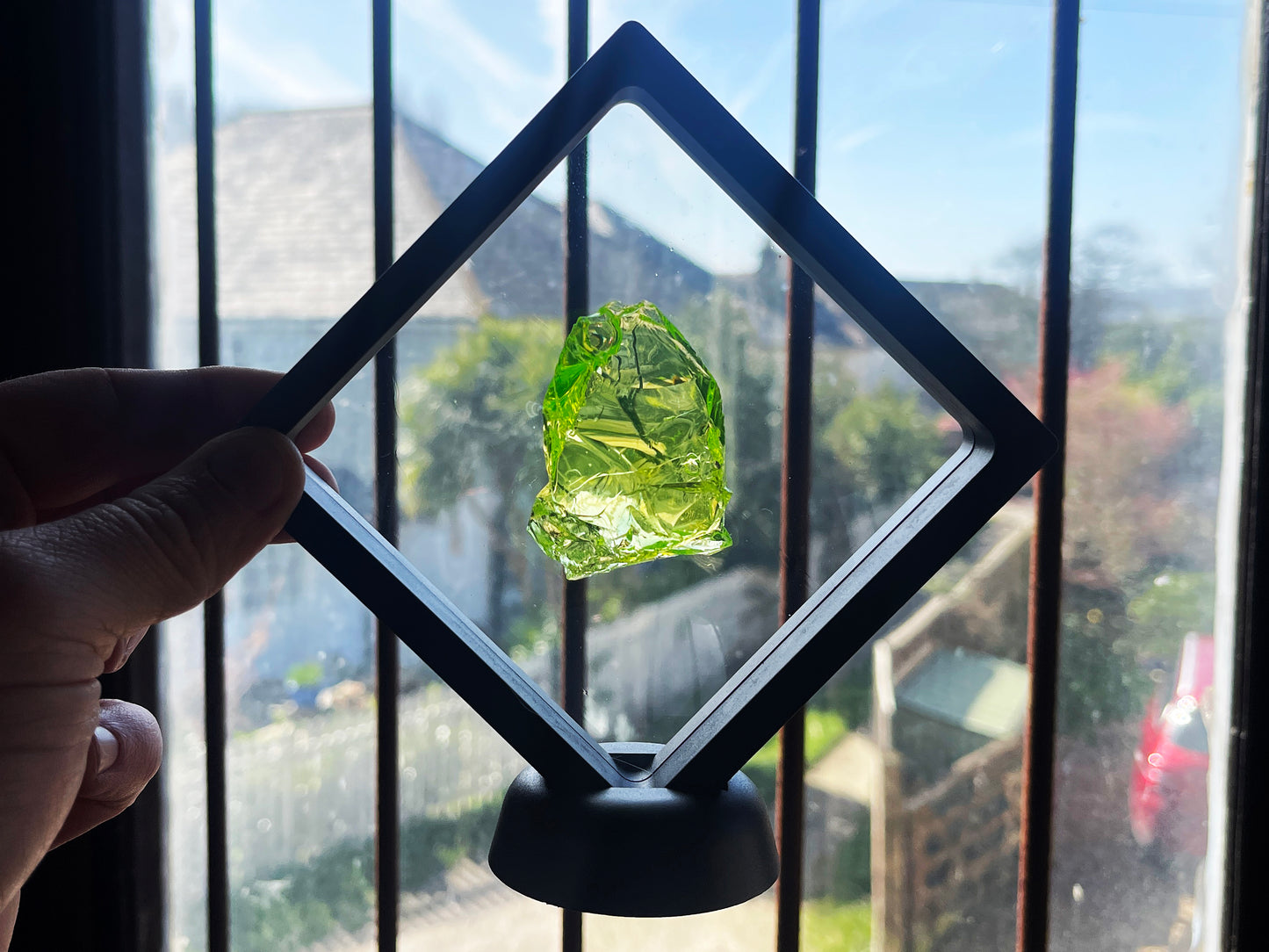 Uranium Vaseline Glass Cullet Chunk In Floating Frame