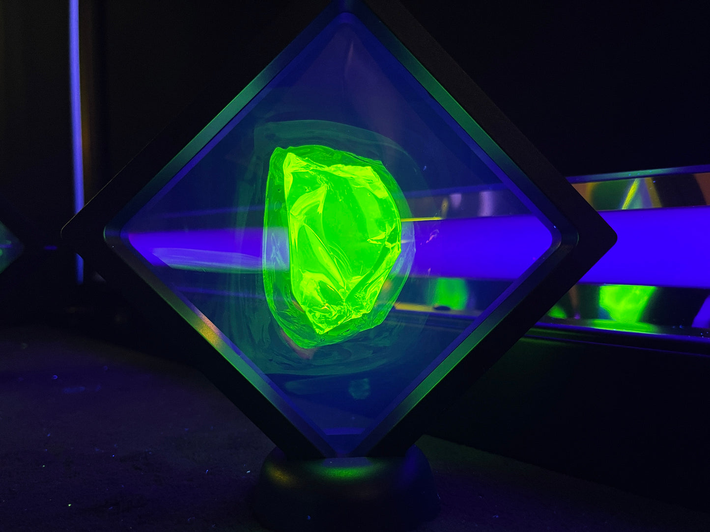 Uranium Vaseline Glass Cullet Chunk In Floating Frame