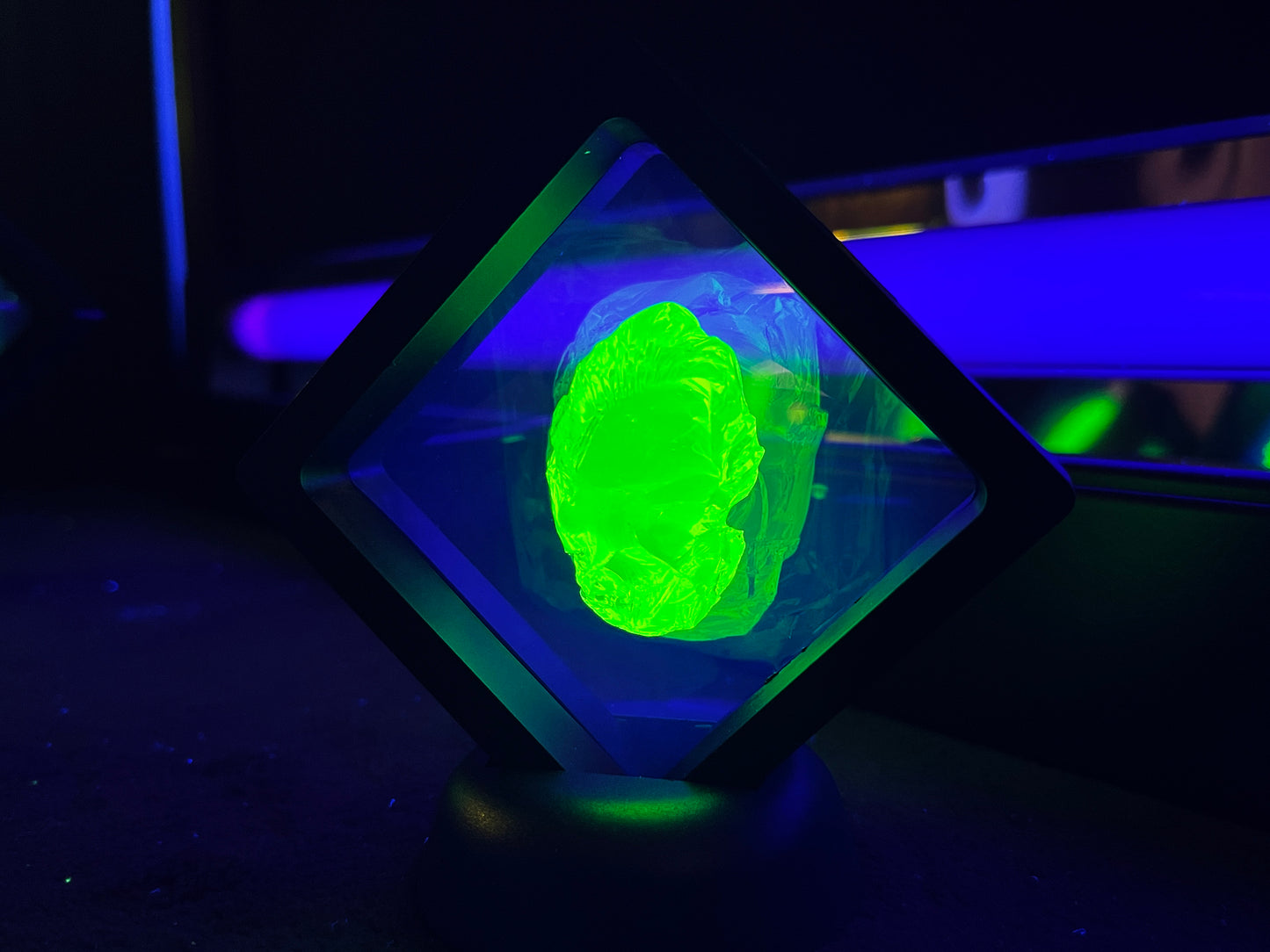 Uranium Vaseline Glass Cullet Chunk In Floating Frame