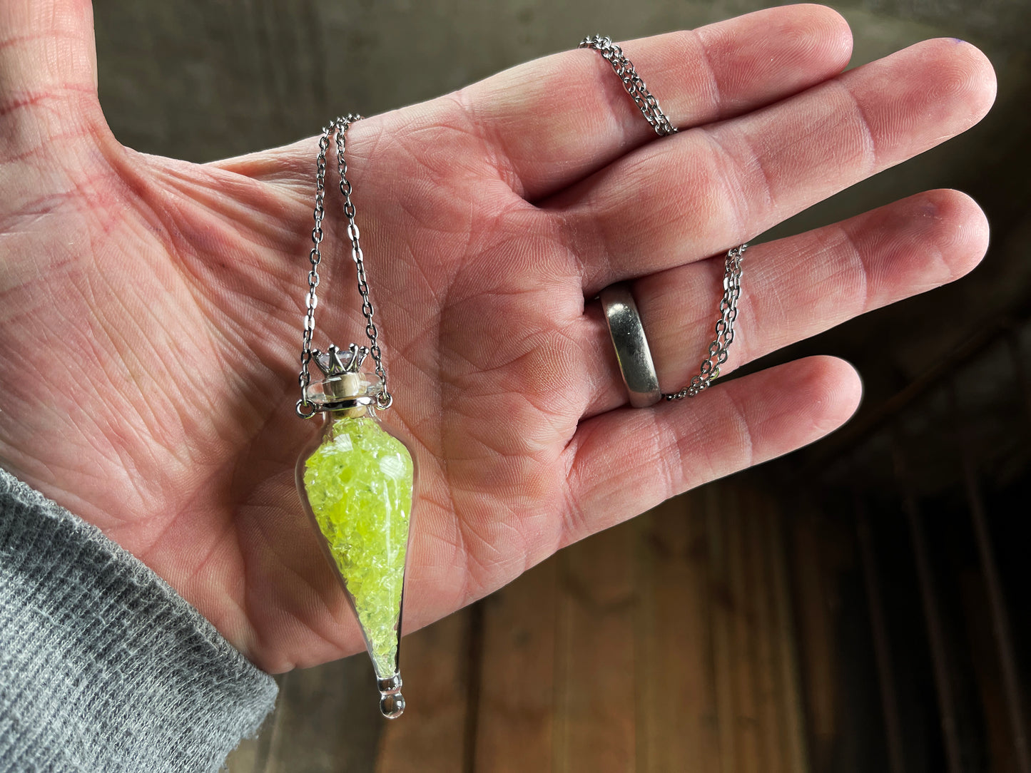Uranium Glass Filled Mystic Pendant Necklace