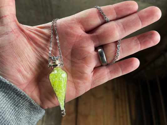Uranium Glass Filled Mystic Pendant Necklace