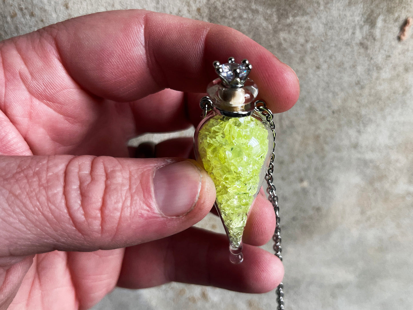 Uranium Glass Filled Mystic Pendant Necklace