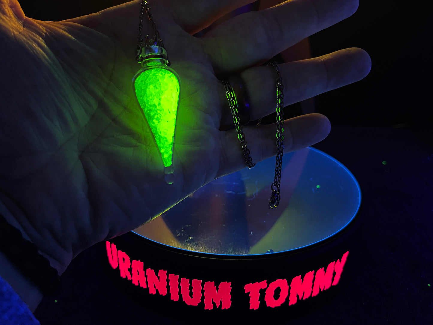 Uranium Glass Filled Mystic Pendant Necklace