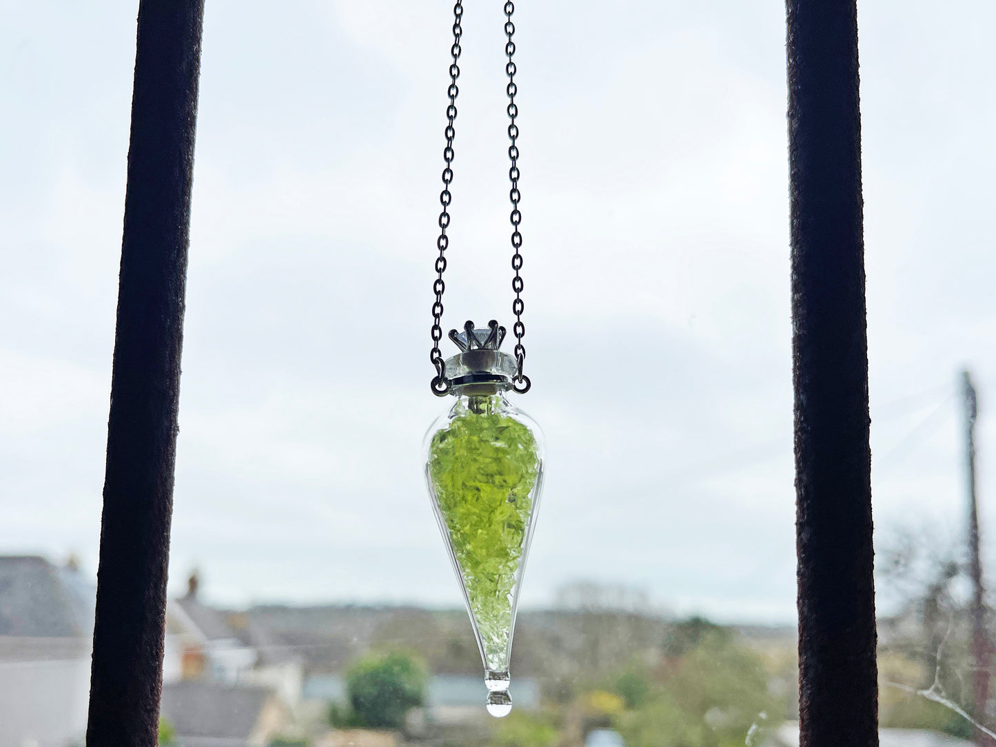 Uranium Glass Filled Mystic Pendant Necklace