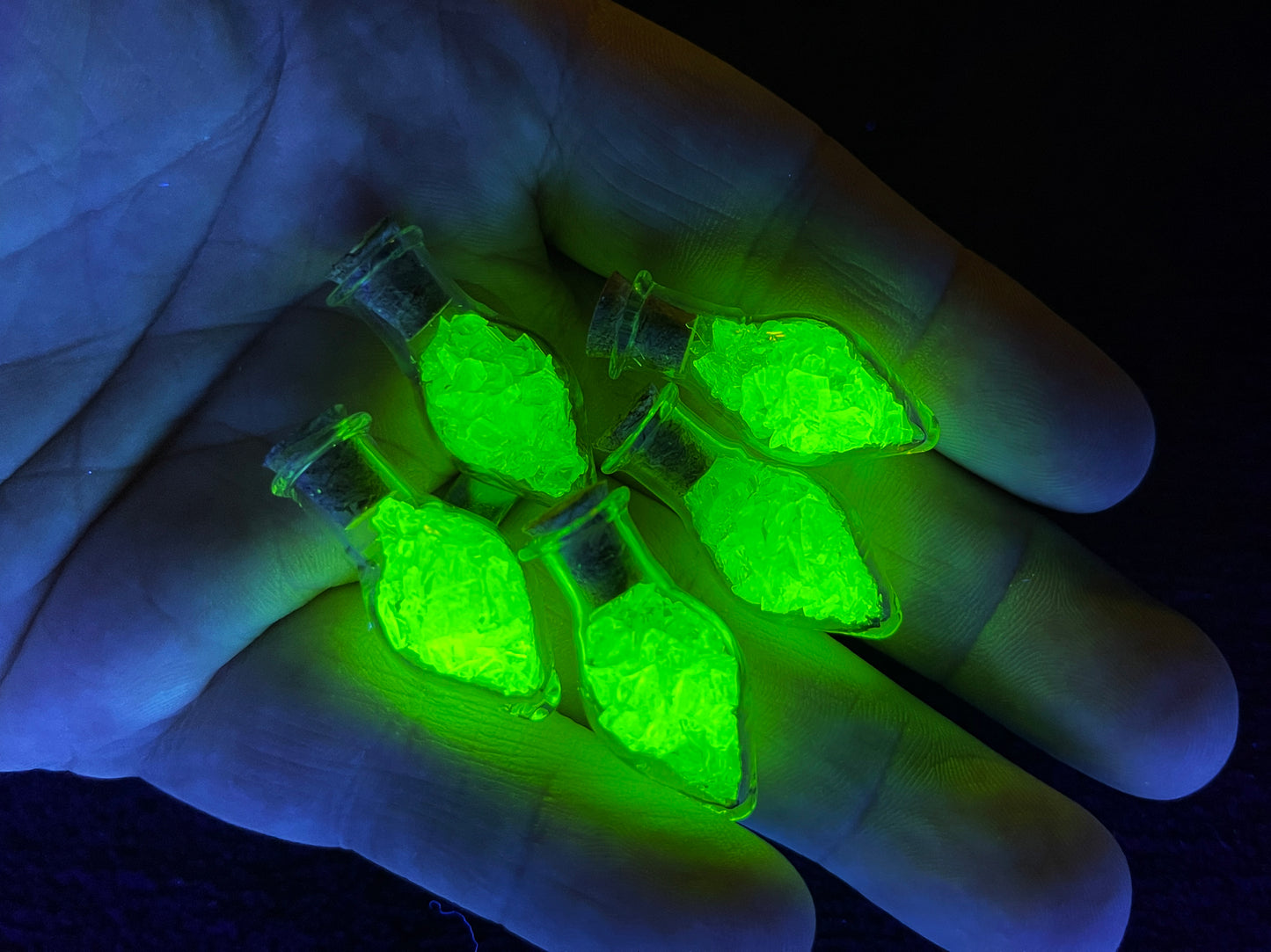 Uranium Glass Filled Potion Bottles