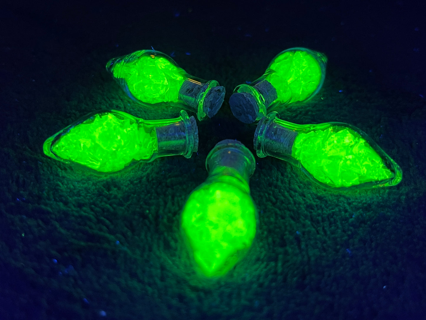 Uranium Glass Filled Potion Bottles