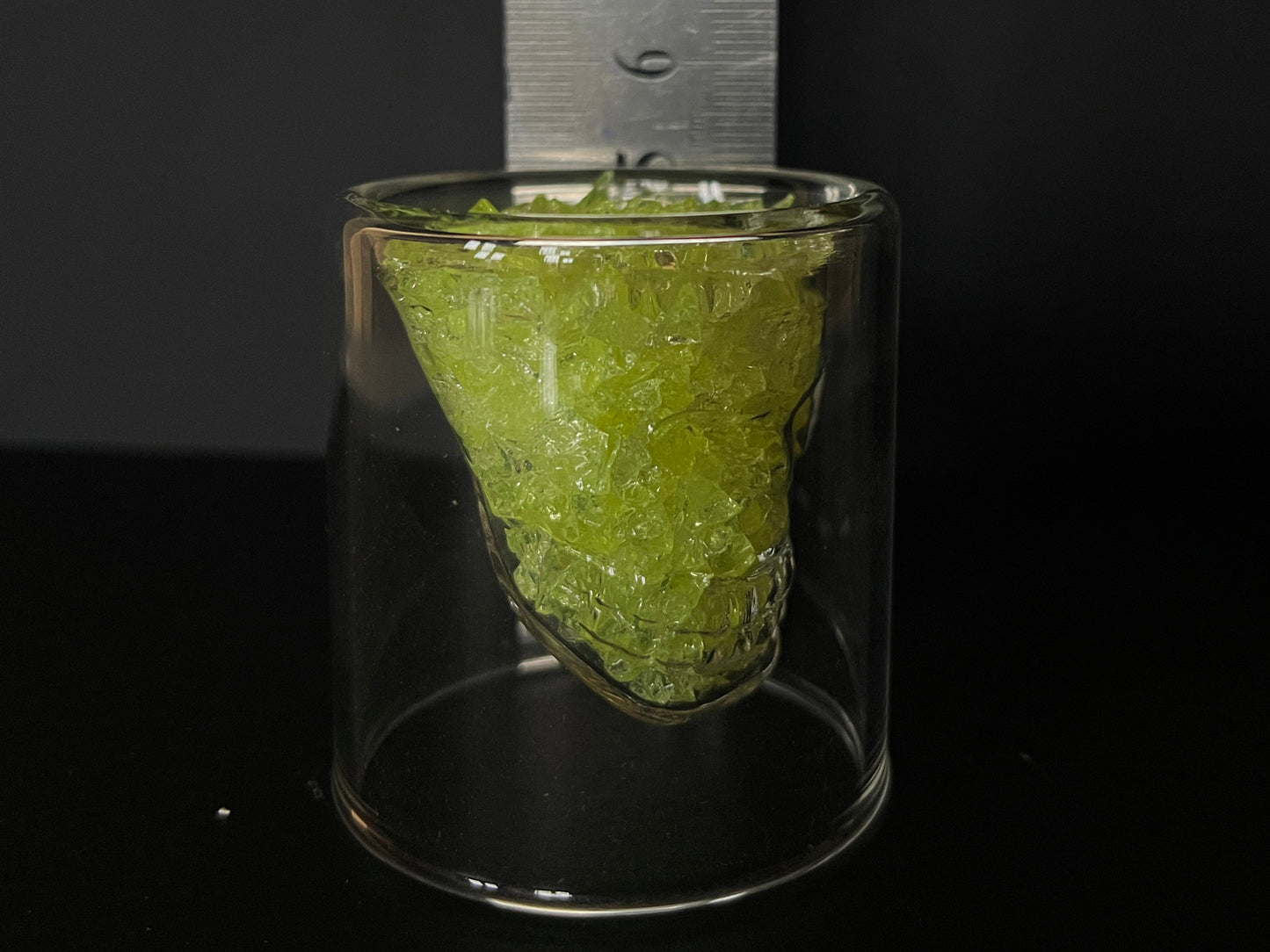 Uranium Glass Filled Skull Shot Glass