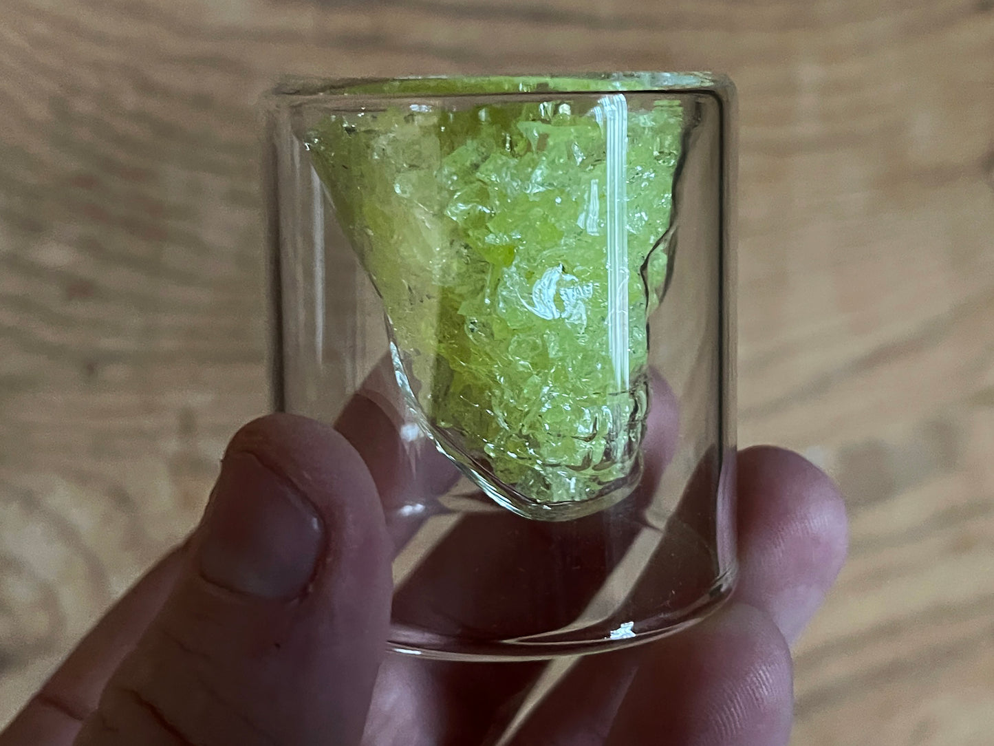 Uranium Glass Filled Skull Shot Glass
