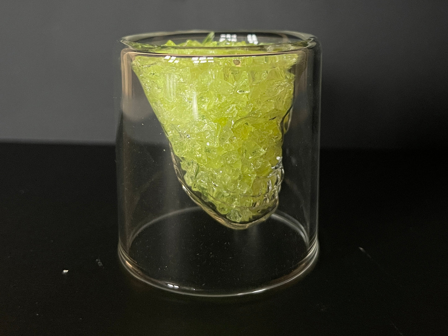 Uranium Glass Filled Skull Shot Glass