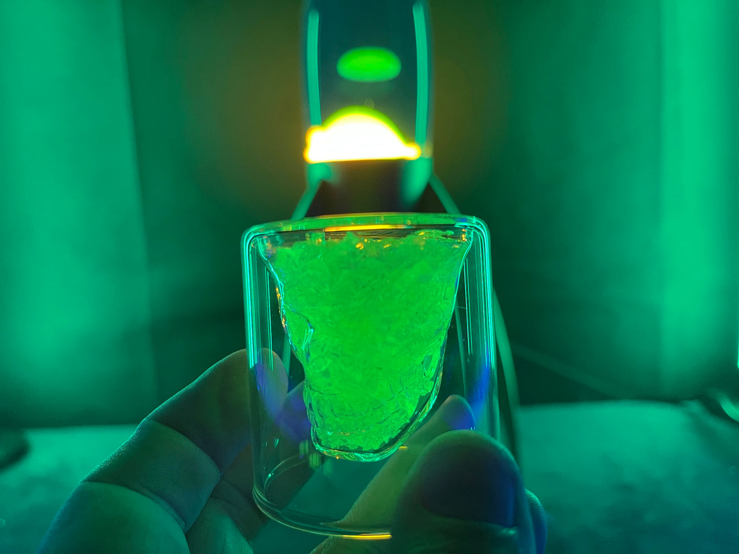 Uranium Glass Filled Skull Shot Glass