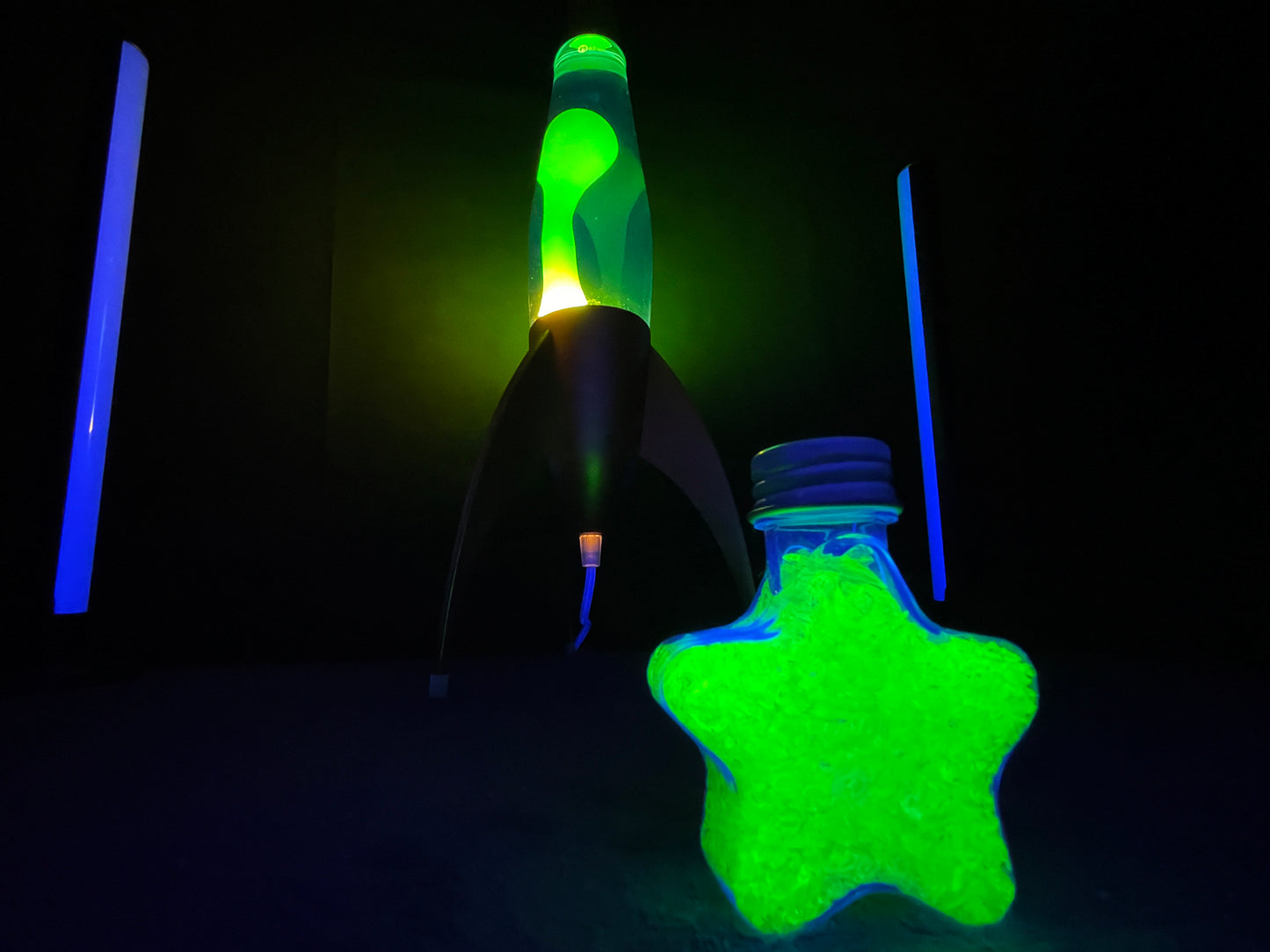 Uranium Glass Filled Star Bottle