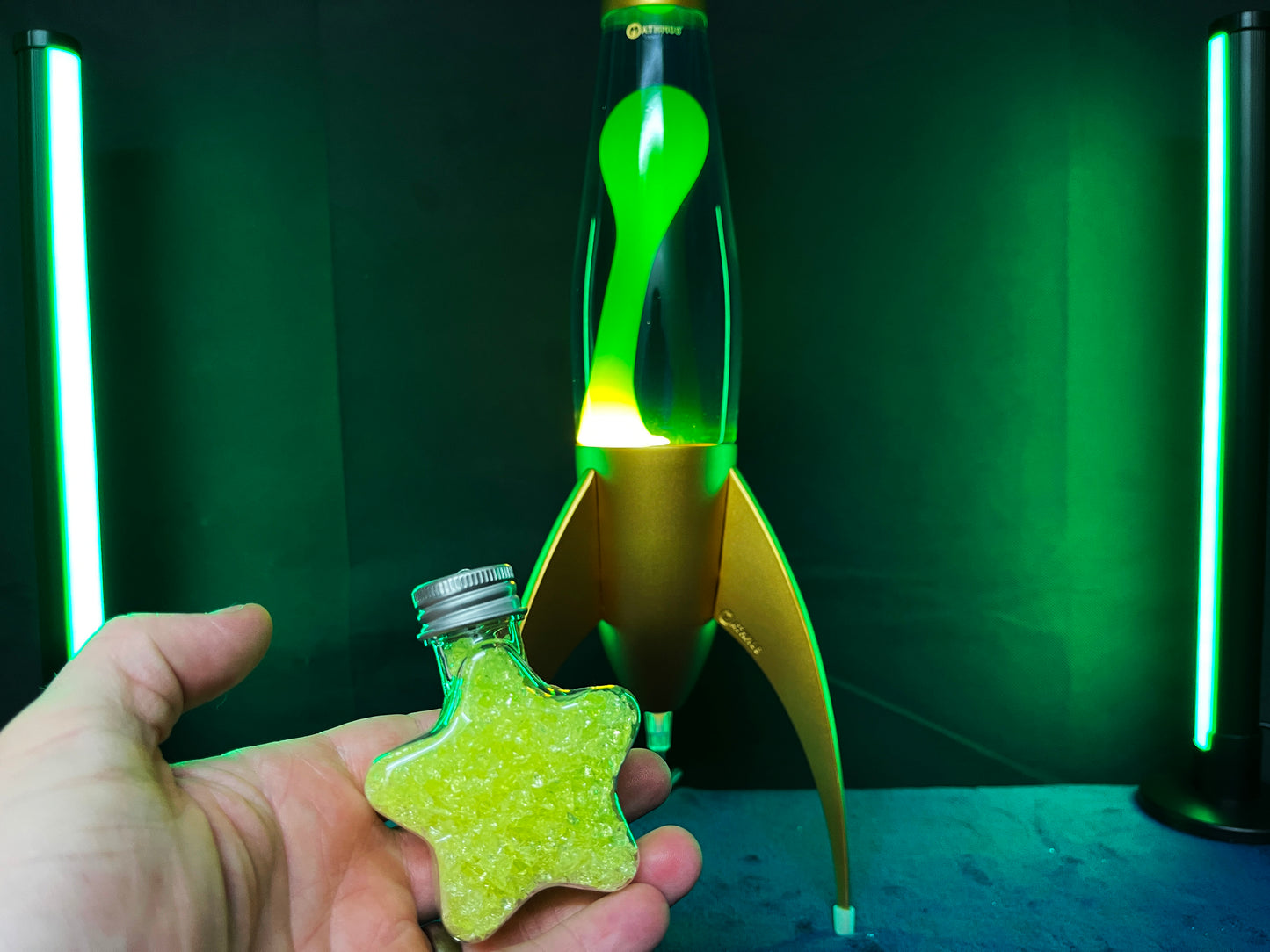 Uranium Glass Filled Star Bottle