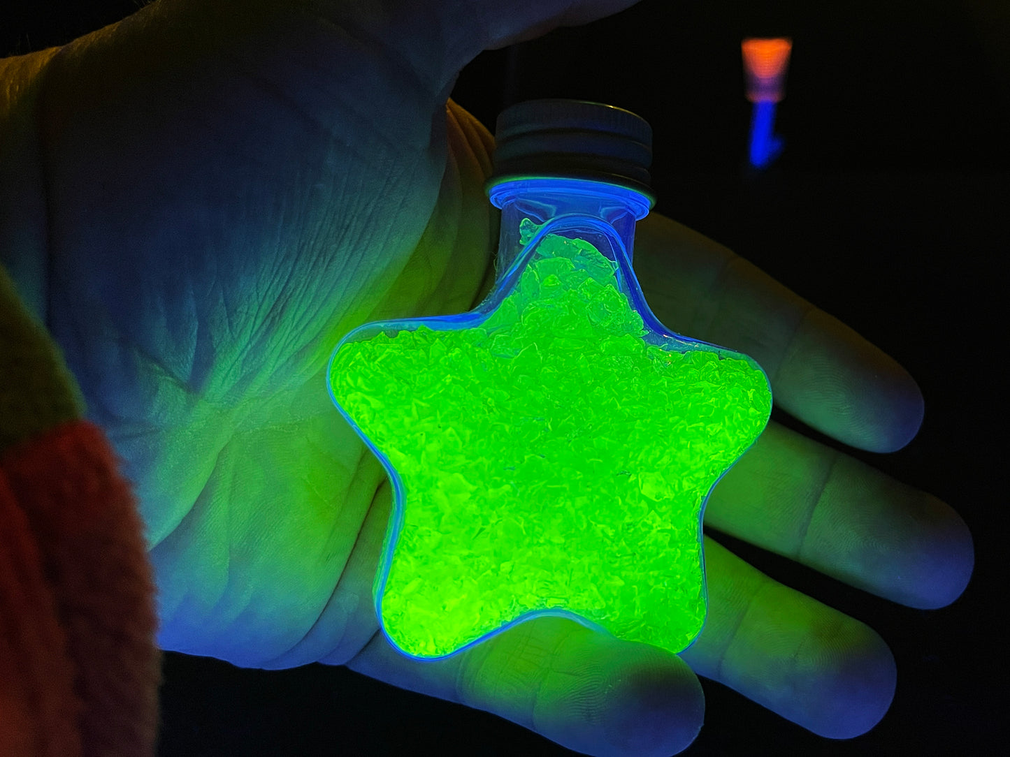 Uranium Glass Filled Star Bottle