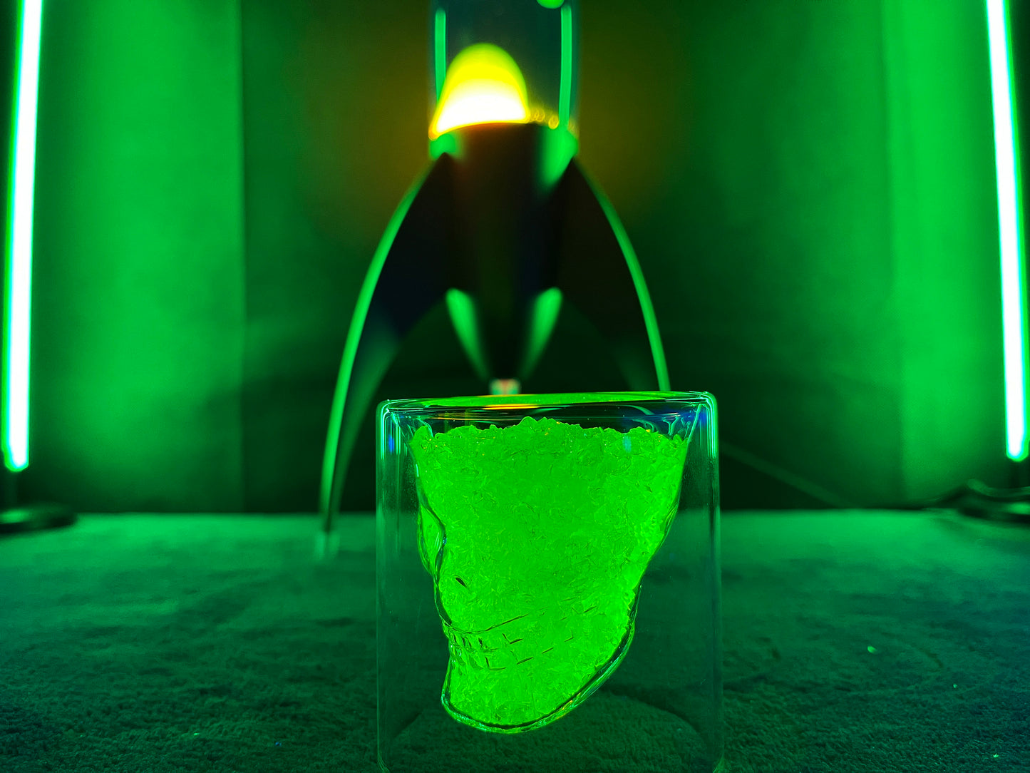 Uranium Glass Filled Skull Whisky Tumbler