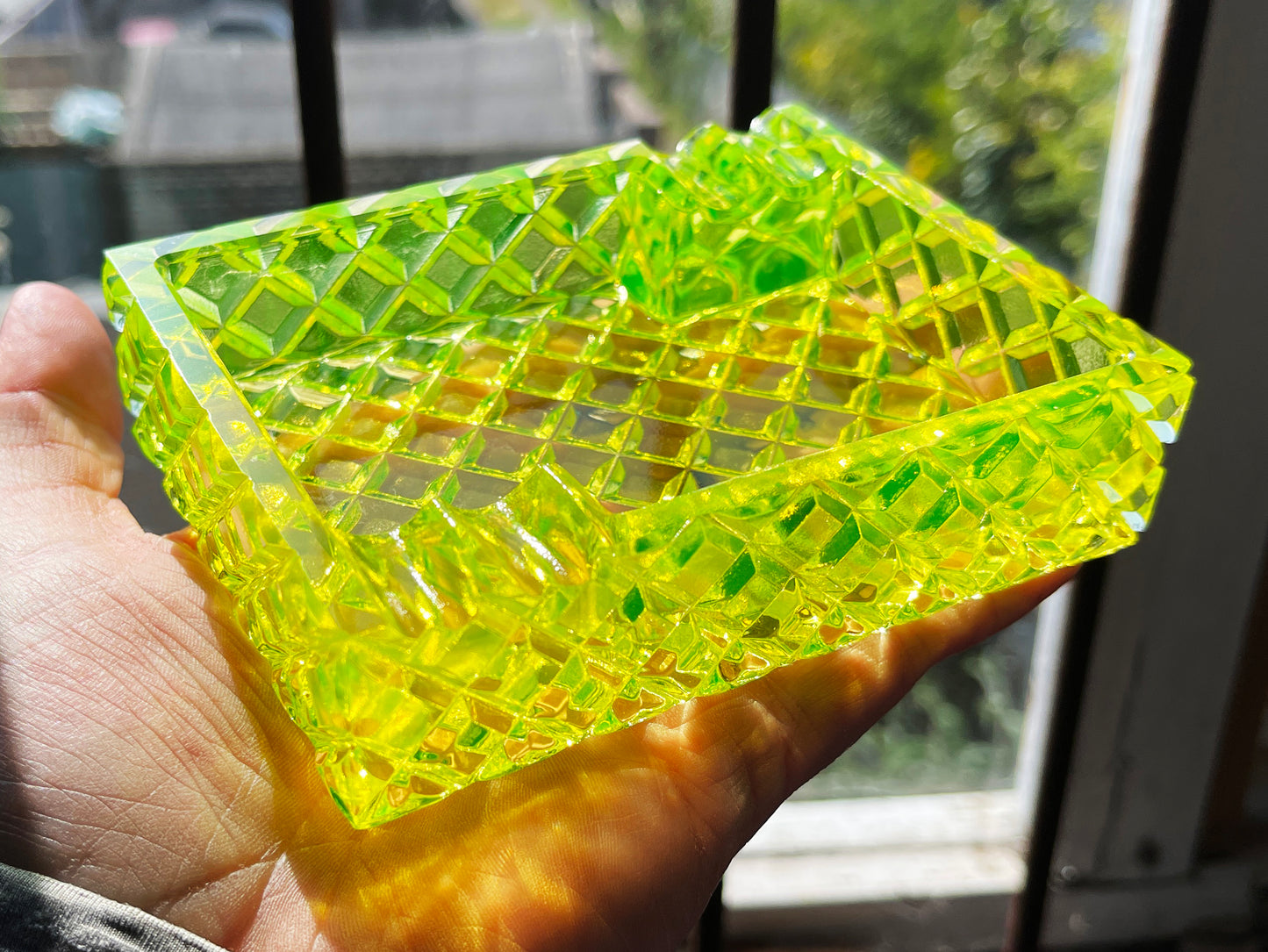 Uranium Glass Faceted Ashtray