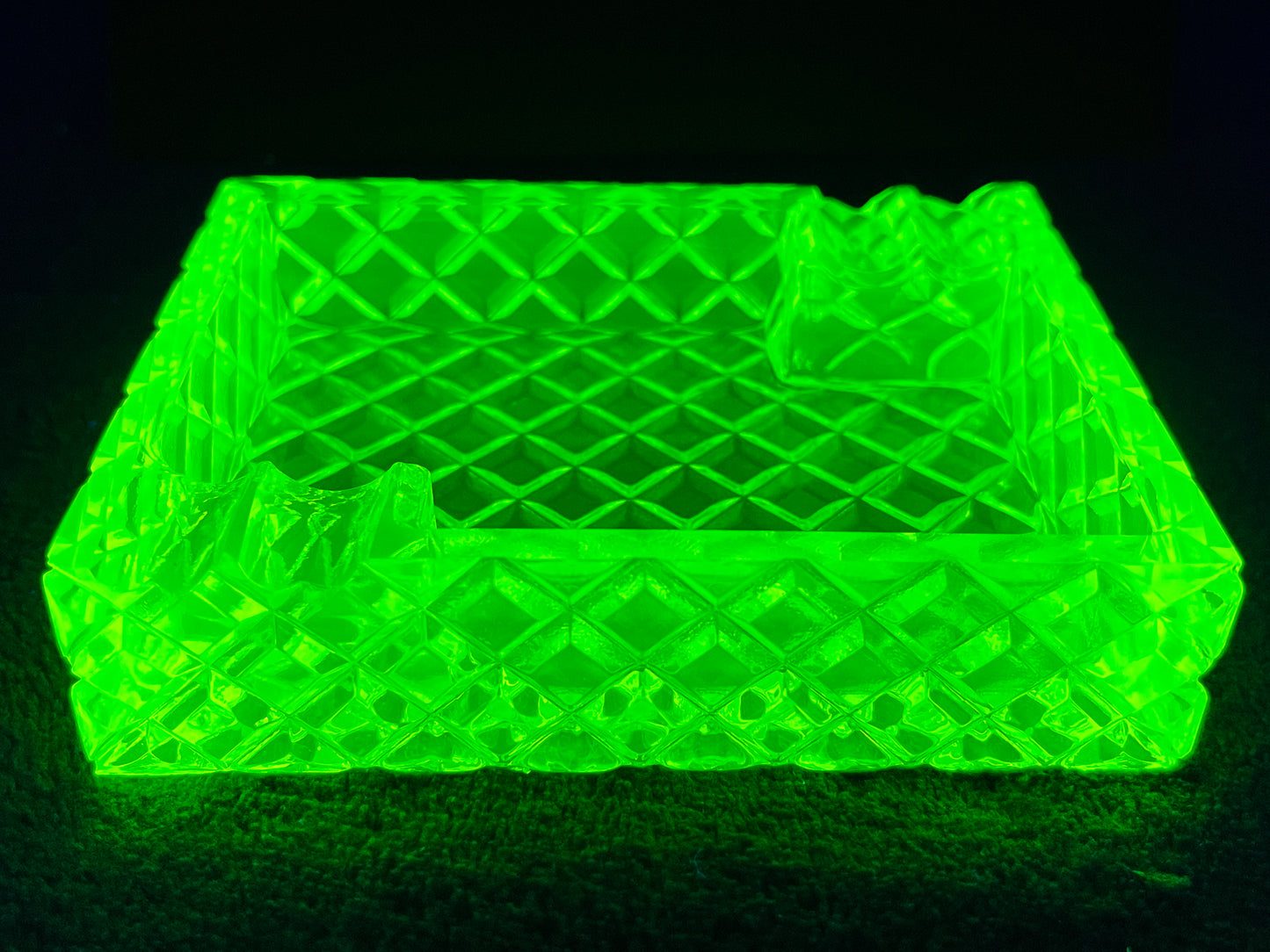 Uranium Glass Faceted Ashtray