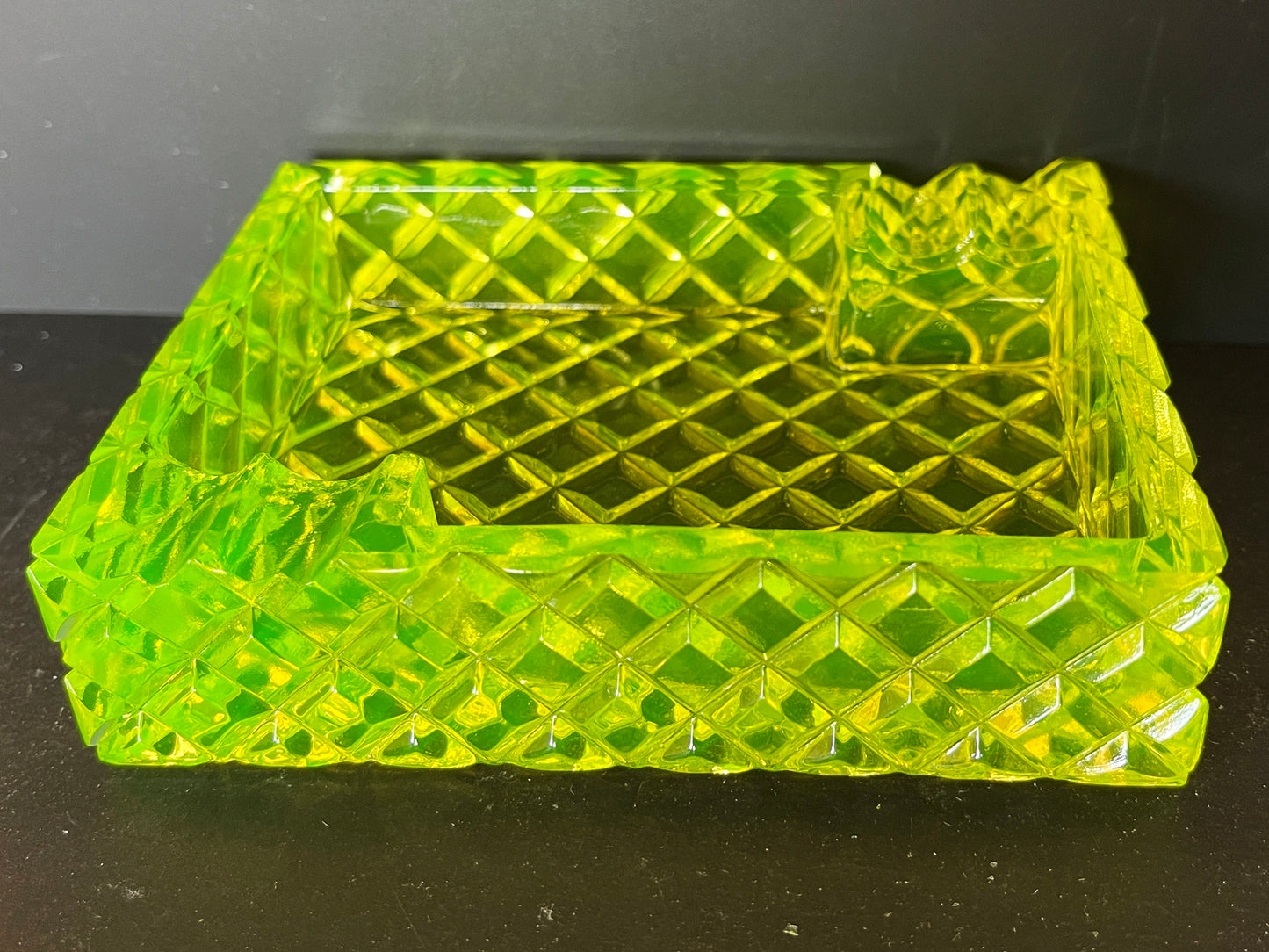 Uranium Glass Faceted Ashtray