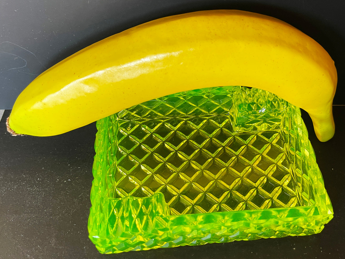 Uranium Glass Faceted Ashtray
