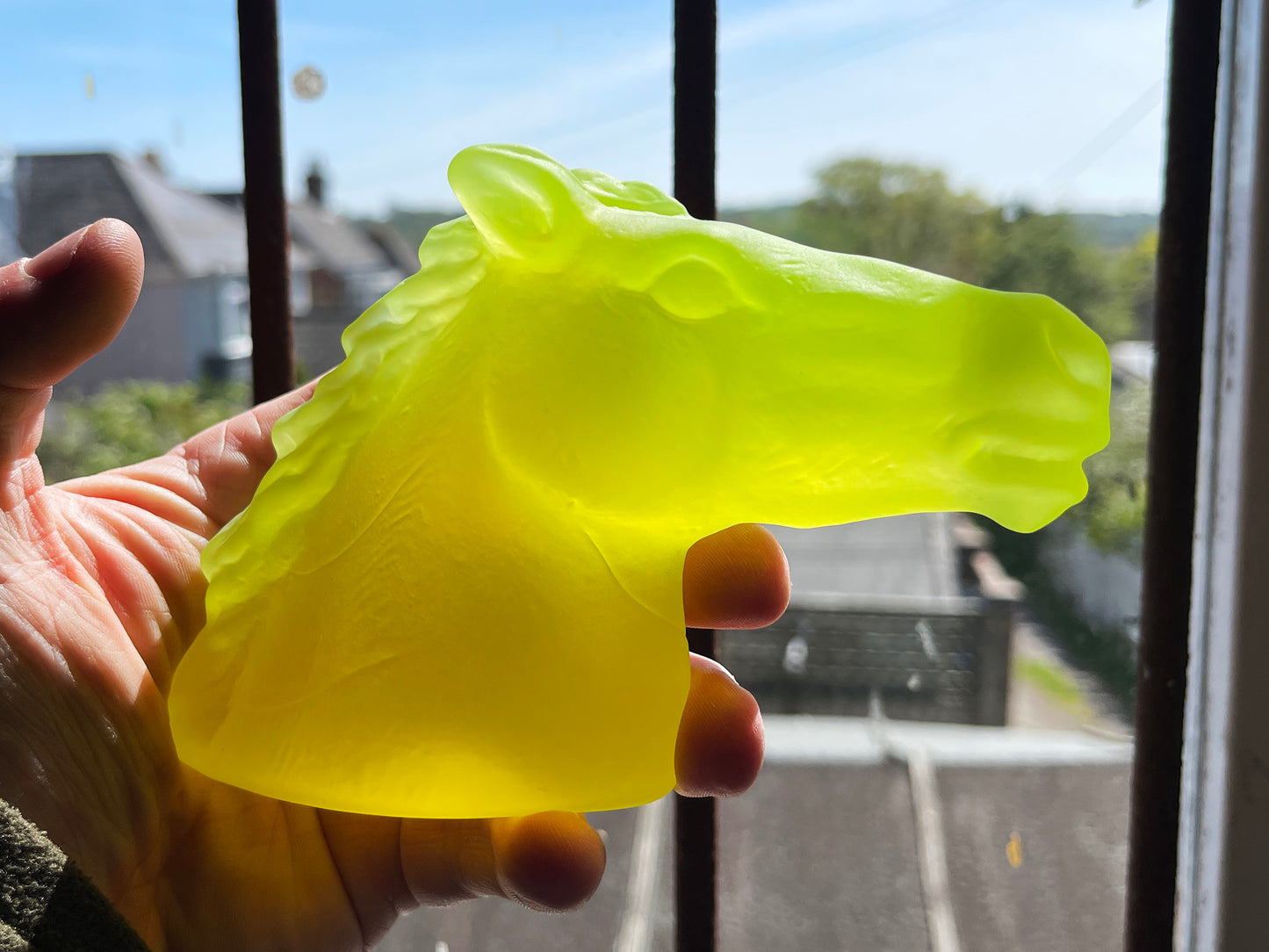 Uranium Glass Horse Head - Frosted