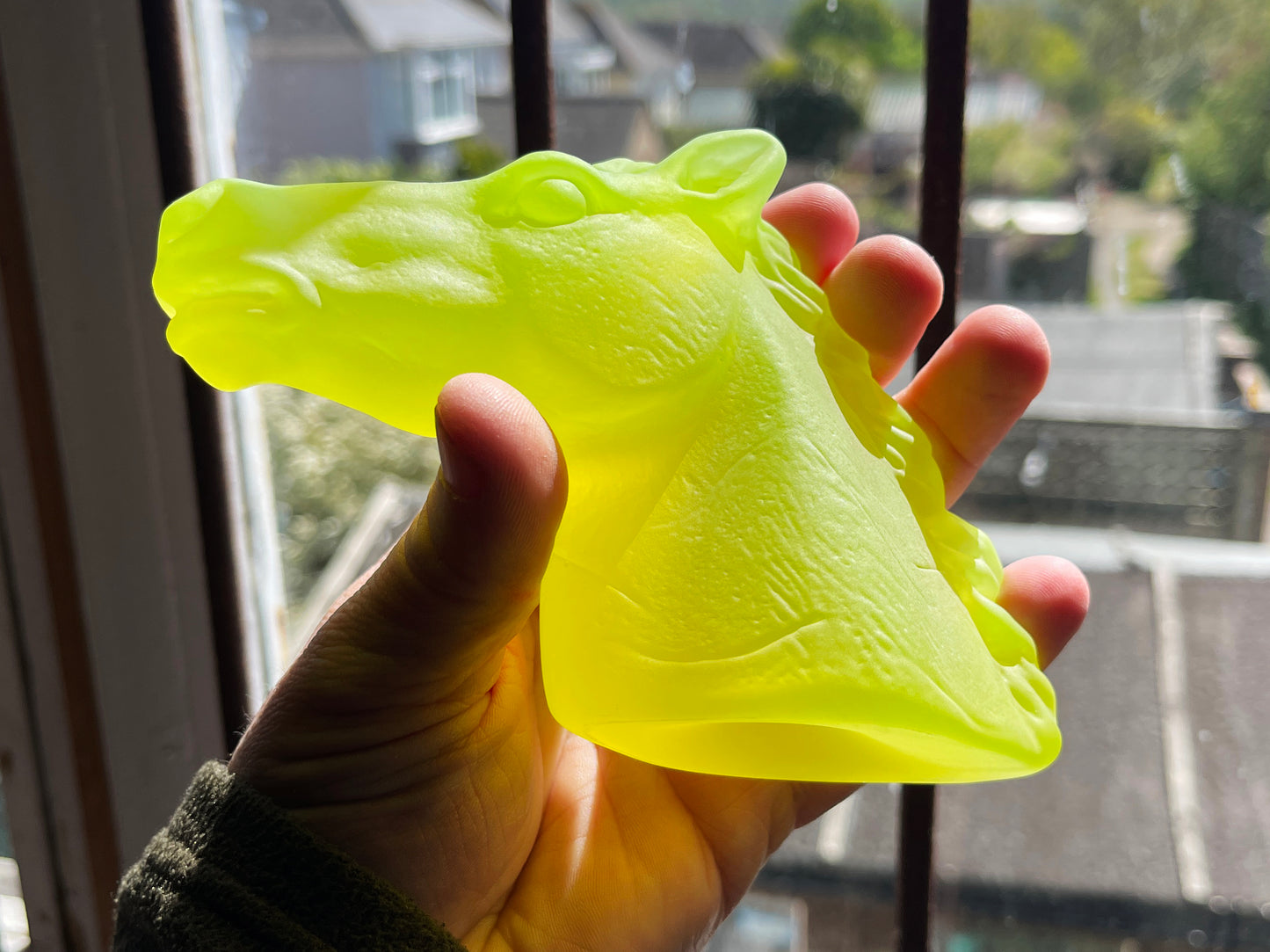 Uranium Glass Horse Head - Frosted