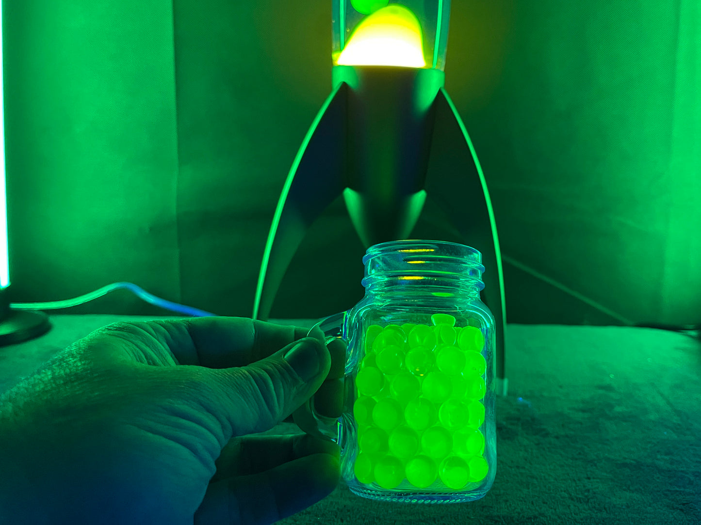 Uranium Glass Filled Drinks Jar