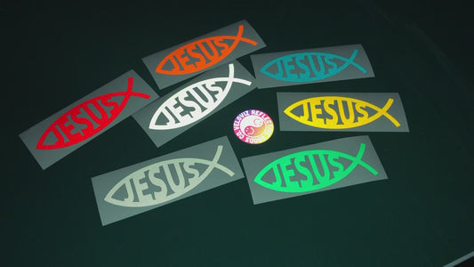 Valueviz Reflective Jesus Fish Text Ichthys Stickers