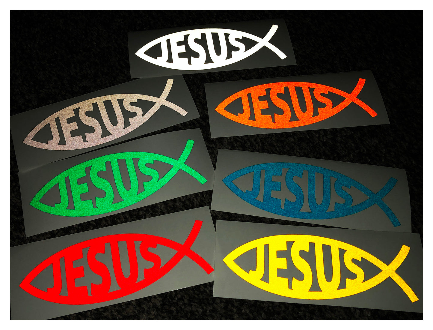 Valueviz Reflective Jesus Fish Text Ichthys Stickers