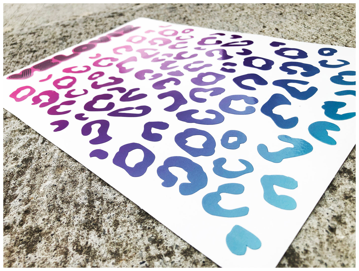 Reflective Leopard Print A4 Cargo Bike Stickers - Blue Pink Fade