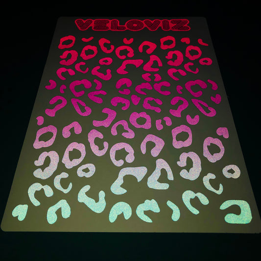 Reflective Leopard Print A4 Cargo Bike Stickers - Blue Pink Fade