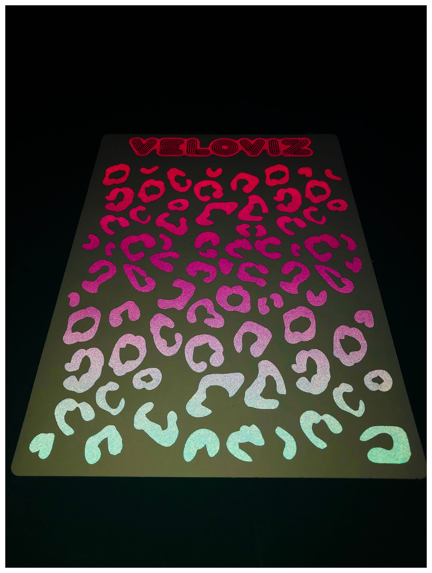 Reflective Leopard Print A4 Cargo Bike Stickers - Blue Pink Fade