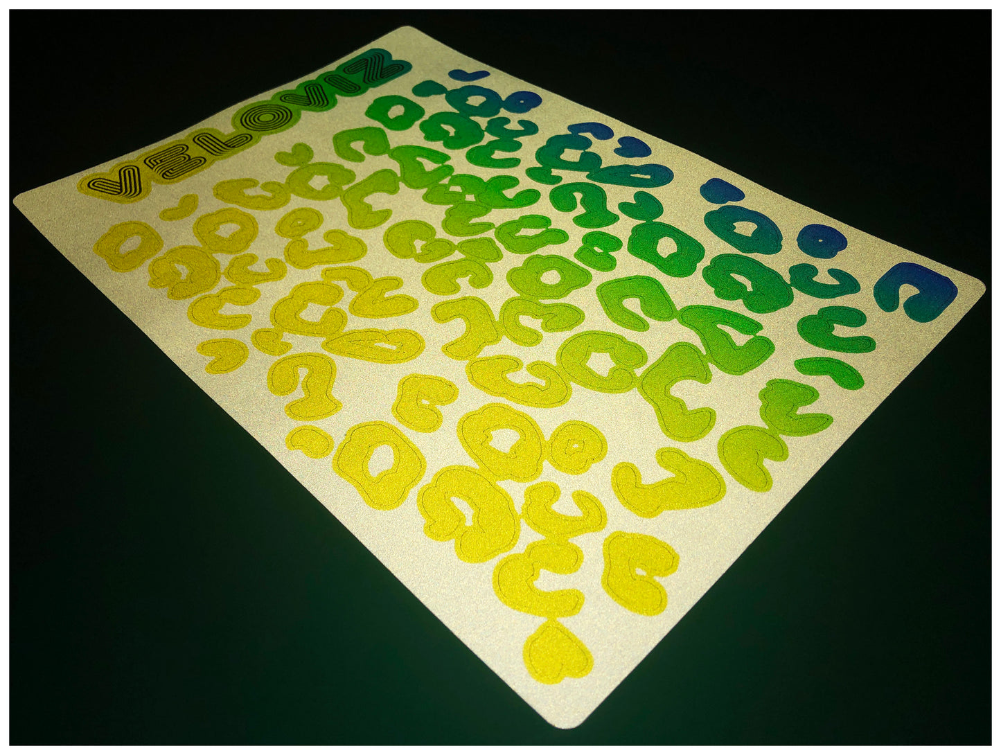 Reflective Leopard Print A4 Cargo Bike Stickers - Green Yellow Fade