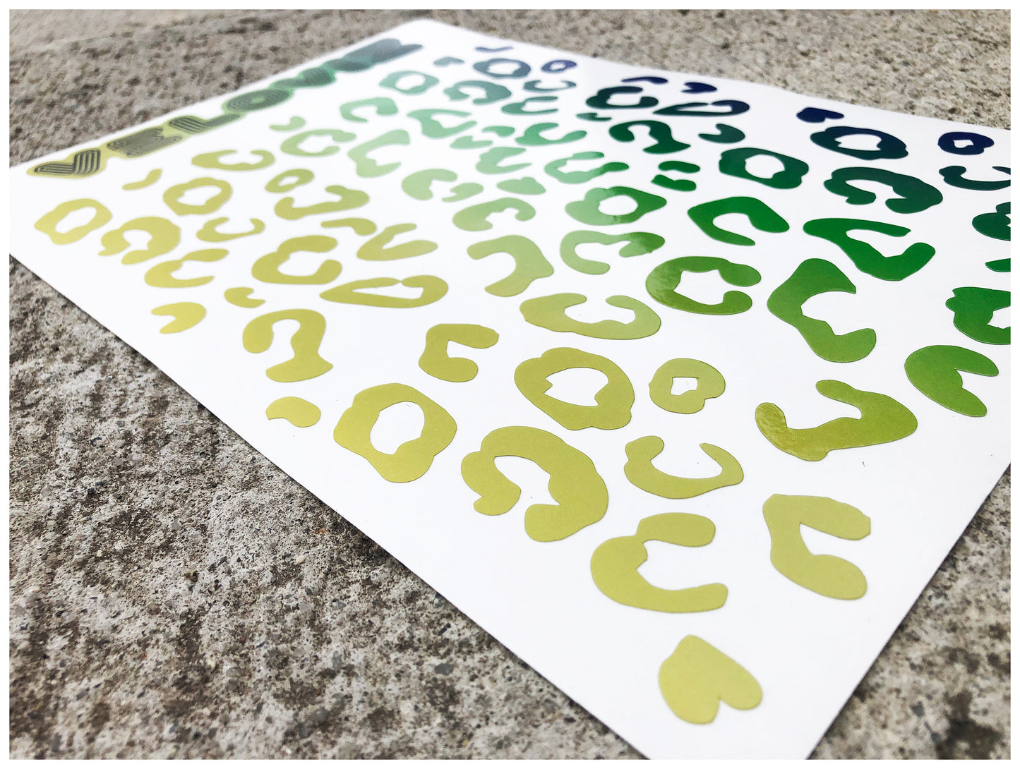 Reflective Leopard Print A4 Cargo Bike Stickers - Green Yellow Fade