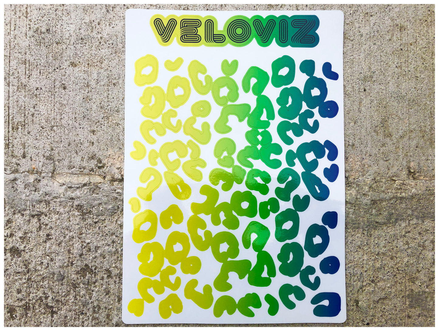 Reflective Leopard Print A4 Cargo Bike Stickers - Green Yellow Fade