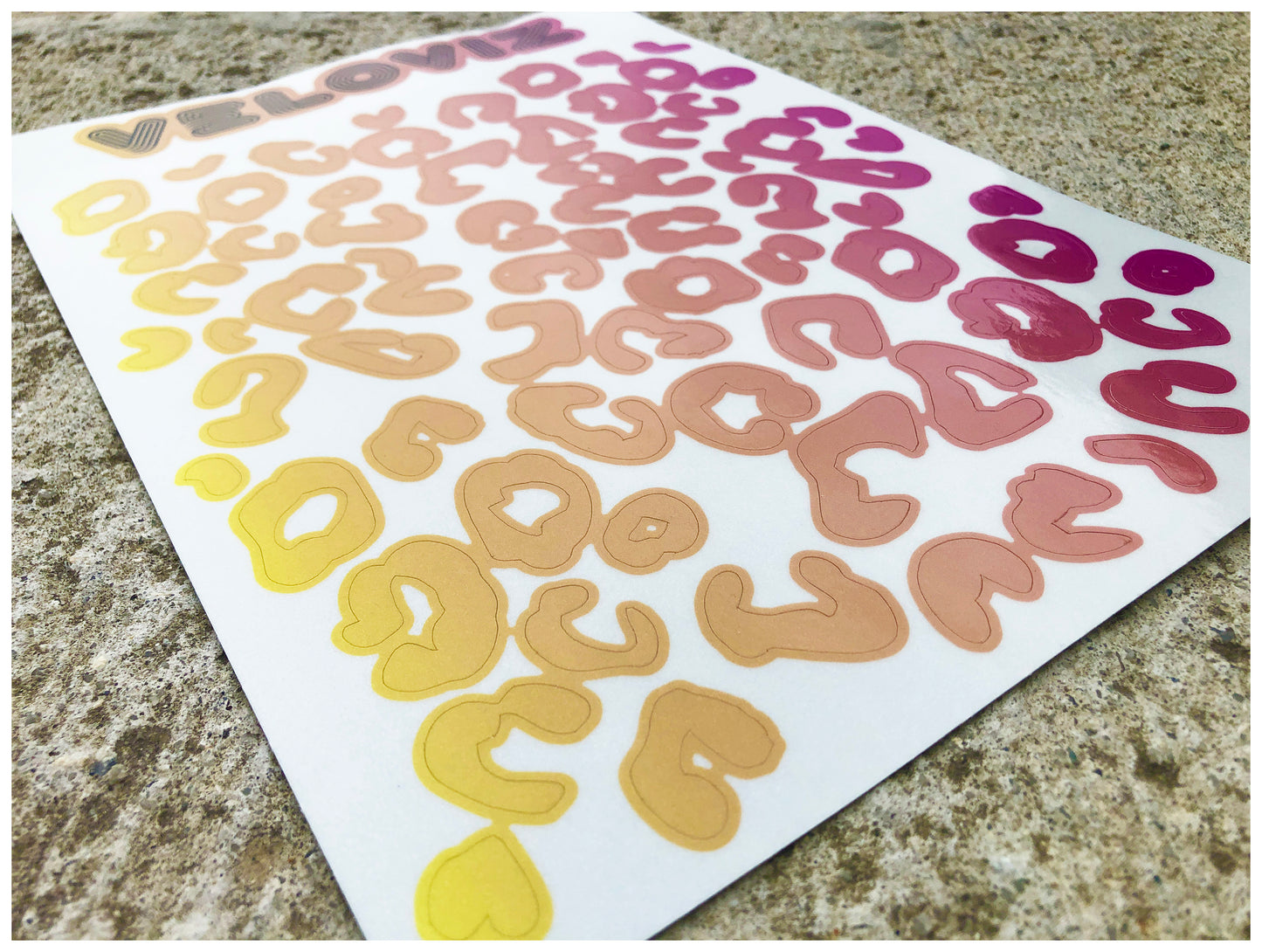 Reflective Leopard Print A4 Cargo Bike Stickers - Magenta Yellow Fade