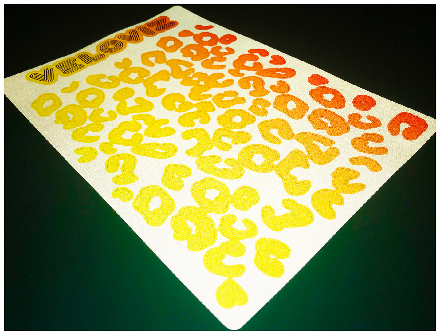 Reflective Leopard Print A4 Cargo Bike Stickers - Orange Yellow Fade