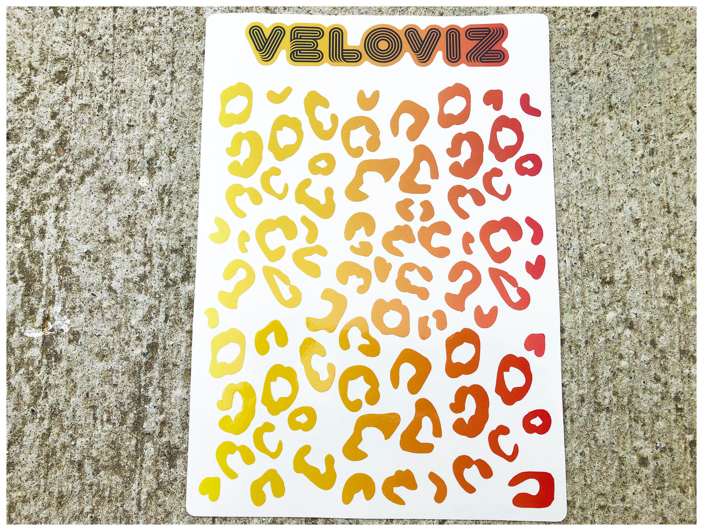 Reflective Leopard Print A4 Cargo Bike Stickers - Orange Yellow Fade