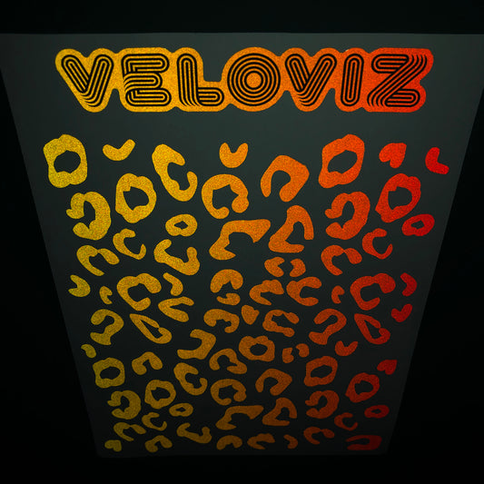 Reflective Leopard Print A4 Cargo Bike Stickers - Orange Yellow Fade